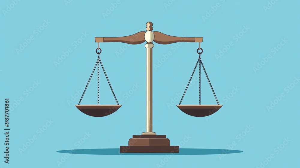 Balanced Scales of Justice with Equal Weights - Flat Design Illustration Symbolizing Fairness and Equality
