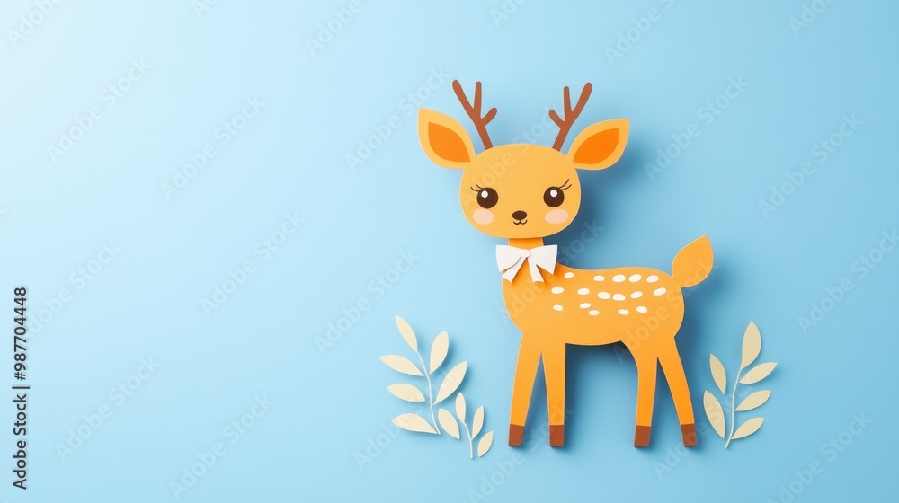 Fototapeta premium Cute deer in forest paper cut perfect for woodland-themed children’s book illustrations or wildlife conservation designs