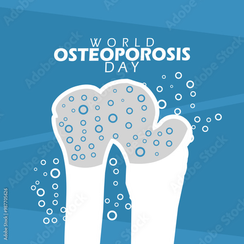 World Osteoporosis Day celebrates on October 20th. Illustration of a brittle bone with bold text on light blue background. Event health banner.
