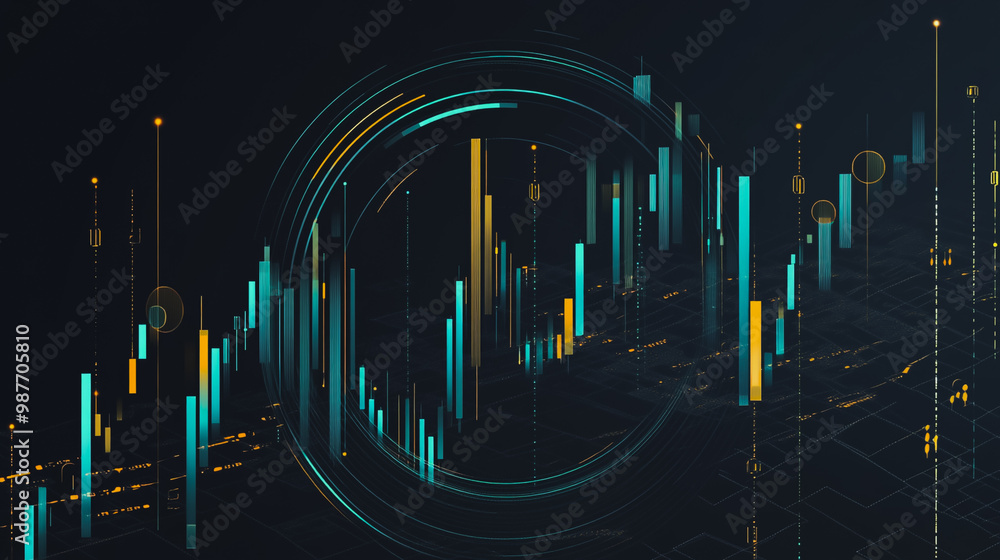 Abstract black background with Colorful charts and graphs with statistics to innovative analyze business potential and forecast future development of companies growth.