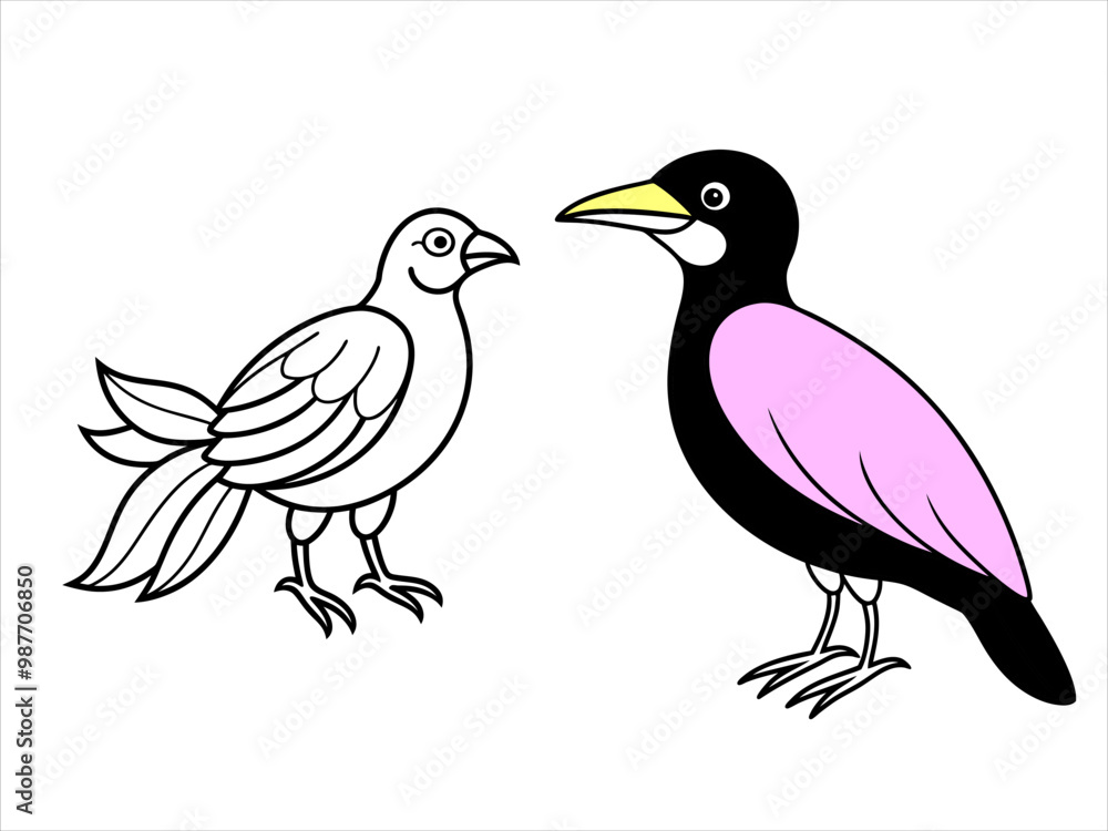 Obraz premium line art two birds on a white background