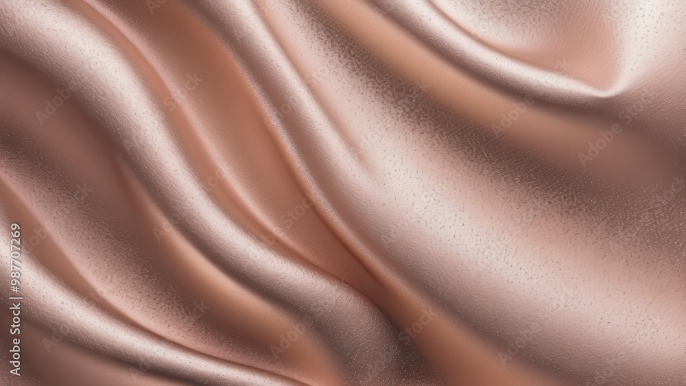 Fototapeta premium A close-up view of smooth, shimmering rose gold fabric, showcasing its elegant texture and flow.