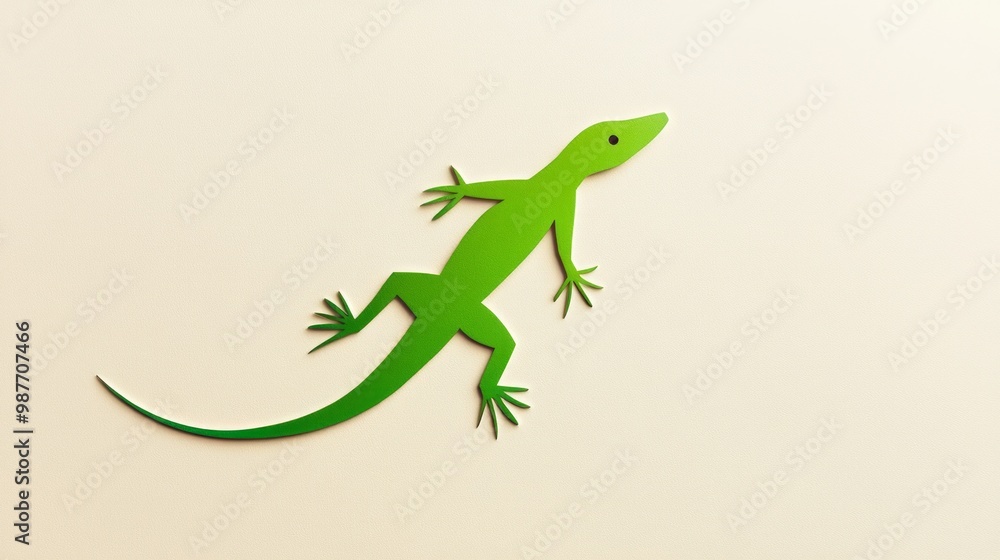 Green lizard paper cut on light beige background minimalist reptile design for nature or animal-themed illustrations Green lizard paper cut on light beige background minimalist reptile design for nature or animal-themed illustrations