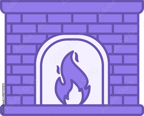 Fireplace Color Icon. Vector Icon. Kindling Fire in the Stove. Symbol of Home Comfort. Christmas and Holiday Concept