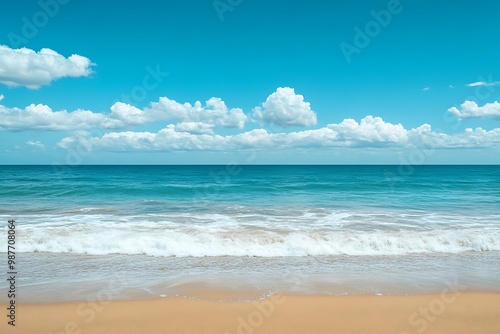 Wallpaper Mural Ocean Horizon Seascape with Blue Sky and White Clouds for Summer Background Torontodigital.ca