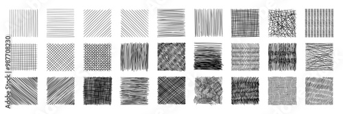 Line crosshatch patterns range from simple to complex, offering a variety of textures and artistic styles. Vector set of monochrome hand drawn abstract backgrounds. Cross hatch pencil doodle shading