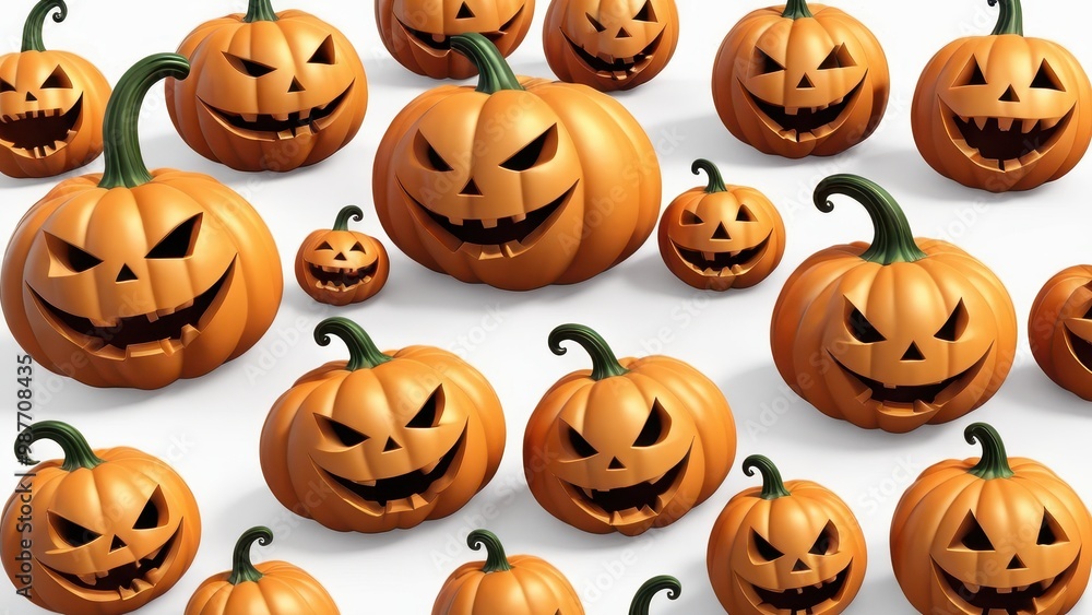 A collection of smiling Halloween pumpkins with varying sizes and expressions. A collection of smiling Halloween pumpkins with varying sizes and expressions.