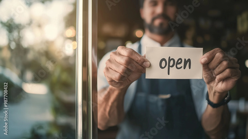 Intimate close-up of a cafe-restaurant owner flipping the 