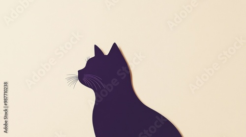 Purple cat silhouette on beige background paper cut design minimalist animal-themed design ideal for children’s books or pet illustrations