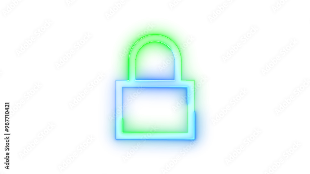 Neon icon lock symbol blue green color transparent background Neon icon lock symbol blue green color transparent background