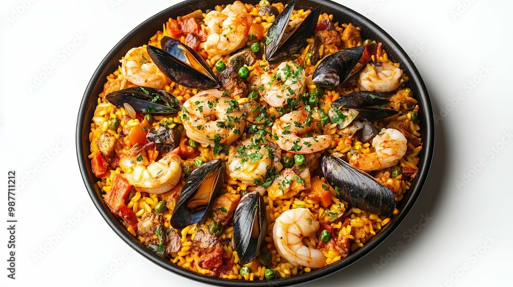 Seafood Paella with Mussels, Shrimp, and Vegetables Seafood Paella with Mussels, Shrimp, and Vegetables