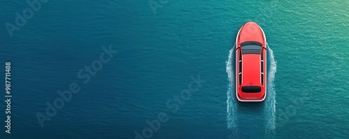 Close-up of a ferry boat transporting cars across a river, symbolizing multi-modal transportation solutions Ferry boat, Multi-modal transport photo