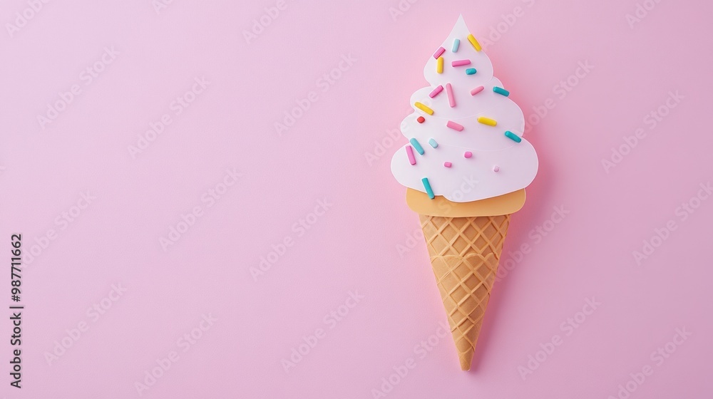 Ice cream cone with sprinkles paper cut on pink background fun dessert-themed design ideal for children's books or playful illustrations Ice cream cone with sprinkles paper cut on pink background fun dessert-themed design ideal for children's books or playful illustrations