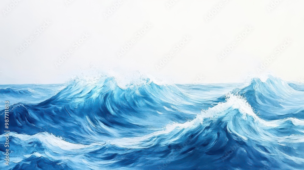 Rolling waves crashing onto a serene ocean, abstract patterns of movement, surrealistic, light blue hues, soft watercolor Rolling waves crashing onto a serene ocean, abstract patterns of movement, surrealistic, light blue hues, soft watercolor