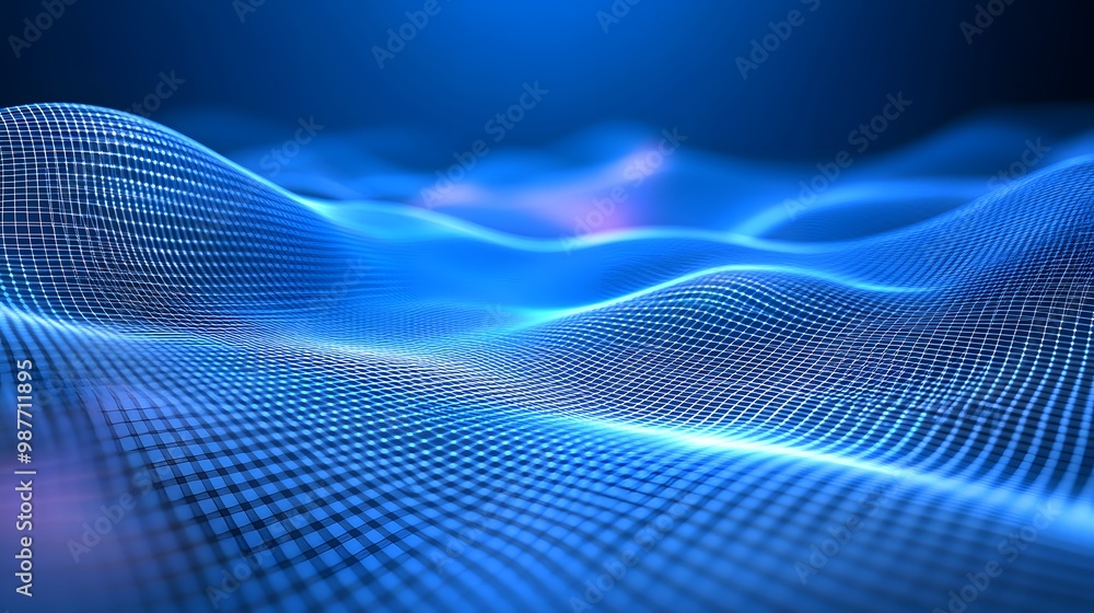 Abstract Blue Grid Pattern with Wavy Lines and Glowing Effects Abstract Blue Grid Pattern with Wavy Lines and Glowing Effects