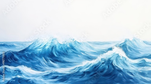 Wallpaper Mural Rolling waves crashing onto a serene ocean, abstract patterns of movement, surrealistic, light blue hues, soft watercolor Torontodigital.ca