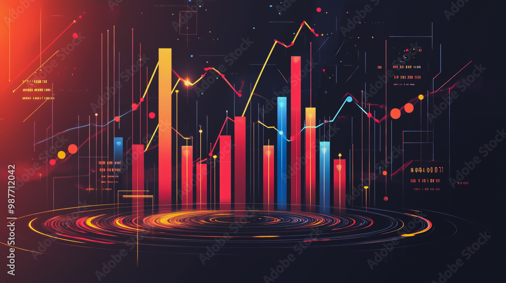 Abstract black background with Colorful charts and graphs with statistics to innovative analyze business potential and forecast future development of companies growth. Abstract black background with Colorful charts and graphs with statistics to innovative analyze business potential and forecast future development of companies growth.