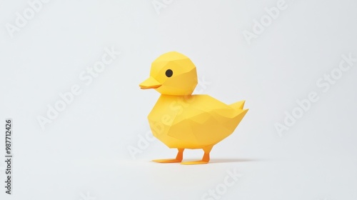 Yellow duckling paper cut on white background fun animal-themed design perfect for children's books or playful posters