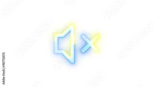 Neon icon mute speaker symbol red yellow color transparent background