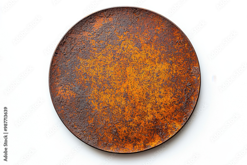 custom made wallpaper toronto digitalThis image displays a circular metal plate severely affected by rust and heavy corrosion, isolated on a white background, with detailed textures highlighting the effects of oxidation.