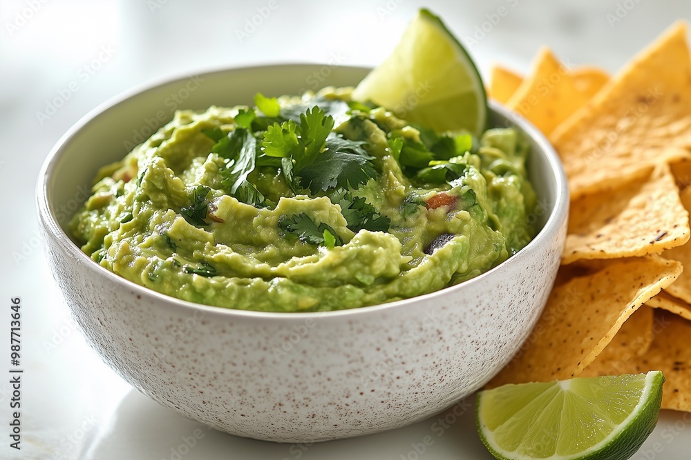 Minimalist Guacamole Presentation in Elegant White Ceramic Bowl with Fresh Ingredients and Tortilla Chips for Modern and Professional Food Photography in Mexican Cuisine Suitable for Food Content Minimalist Guacamole Presentation in Elegant White Ceramic Bowl with Fresh Ingredients and Tortilla Chips for Modern and Professional Food Photography in Mexican Cuisine Suitable for Food Content