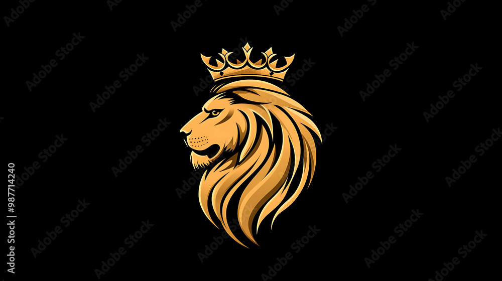 Golden lion with crown on black background. Golden lion with crown on black background.