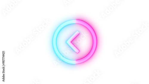 Neon icon page left symbol cyan pink color transparent background