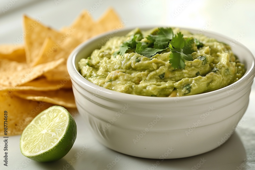 Minimalist Guacamole Presentation in Elegant White Ceramic Bowl with Fresh Ingredients and Tortilla Chips for Modern and Professional Food Photography in Mexican Cuisine Suitable for Food Content Minimalist Guacamole Presentation in Elegant White Ceramic Bowl with Fresh Ingredients and Tortilla Chips for Modern and Professional Food Photography in Mexican Cuisine Suitable for Food Content