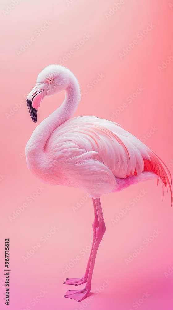 Obraz premium Pink Flamingo on Pink Background.