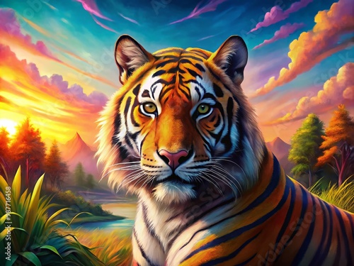 Majestic Vector Art Tiger Illustration with Bold Stripes and Vibrant Colors for Creative Projects photo