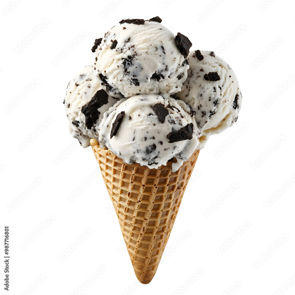 scoops of ice cream in a cone isolated on transparent background Generative Ai. scoops of ice cream in a cone isolated on transparent background Generative Ai.