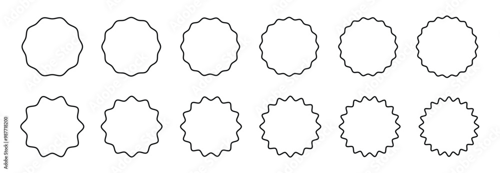 Outline badge label promo sale starburst sticker or star price tag. Wavy edge circle sticker. Blank sale round sticker - Vector illustration Outline badge label promo sale starburst sticker or star price tag. Wavy edge circle sticker. Blank sale round sticker - Vector illustration