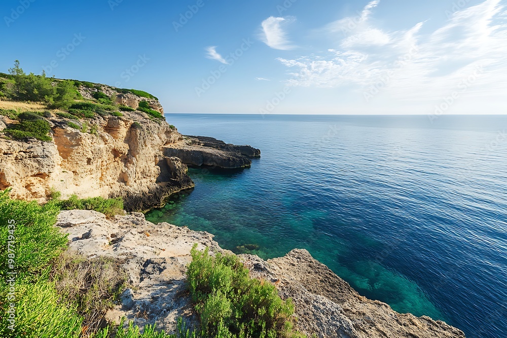 Stunning seascape with rocky cliffs and turquoise water Stunning seascape with rocky cliffs and turquoise water