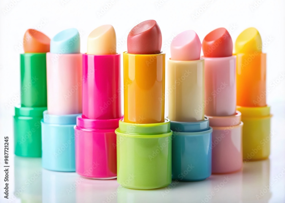 Moisturizing Lip Balm Stick in a Colorful Container for Hydrated and Soft Lips on White Background Moisturizing Lip Balm Stick in a Colorful Container for Hydrated and Soft Lips on White Background
