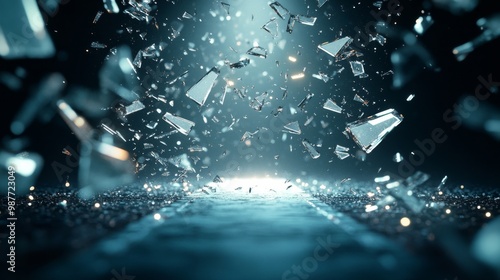 Triumphant Innovation and Progress Depicted by Glowing Path and Glass Ceiling