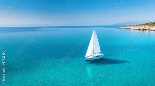 Serene Sailboat on Crystal Clear Blue Water