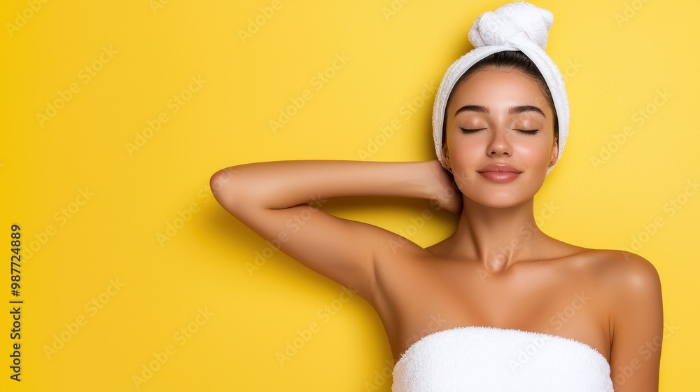 Relaxing Woman in Spa with Yellow Background Relaxing Woman in Spa with Yellow Background