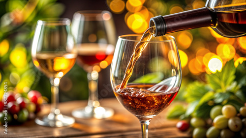 glass of wine and bottle getting ready for celebration and party, wine party, new year celebraton, wedding, 2025