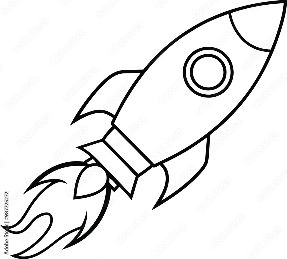 Exciting Toy Rocket with Flames Vector Art for Kids Coloring Pages
