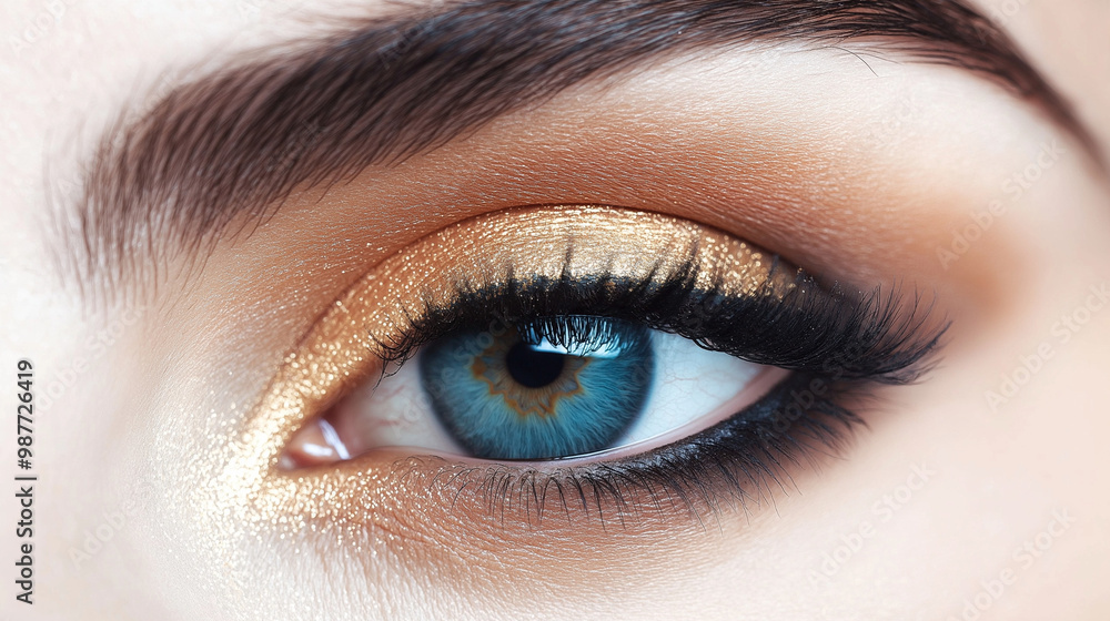 Obraz premium Beautiful young woman , makeup , clean skin. Makeup artist , eyelashes with mascara in a beauty salon . Eyelash extension , beautiful eyebrows