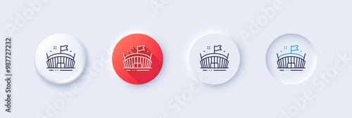 Sports stadium line icon. Neumorphic, Red gradient, 3d pin buttons. Arena with flag sign. Sport complex symbol. Line icons. Neumorphic buttons with outline signs. Vector