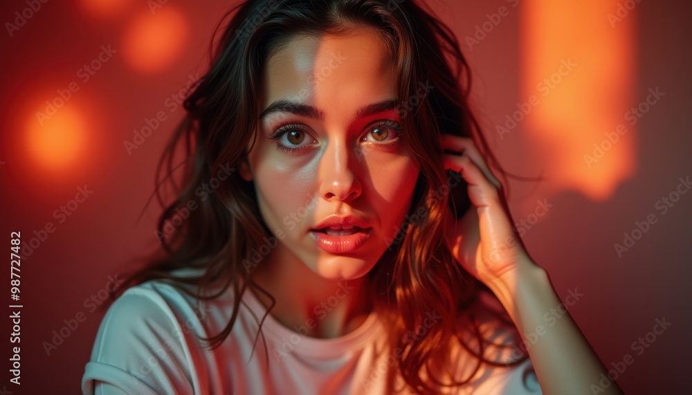 Pretty girl's expression on a color background. A beautiful lifestyle wallpaper. Pretty girl's expression on a color background. A beautiful lifestyle wallpaper.