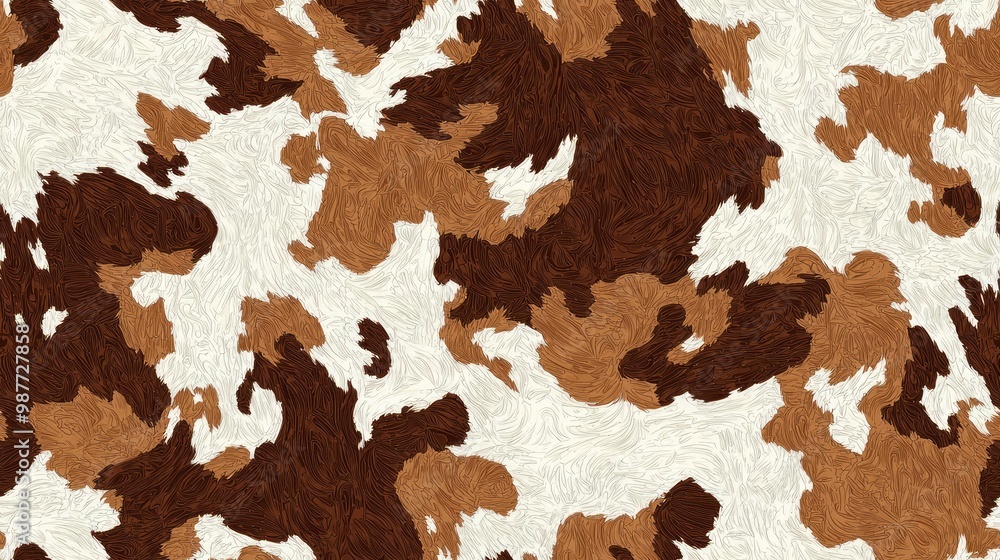 Rural Elegance: Intricate Seamless Cow Hide Pattern in Earthy Browns and Whites