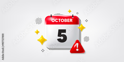 Calendar date of October 3d icon. 5th day of the month icon. Event schedule date. Meeting appointment time. 5th day of October. Calendar month date banner. Day or Monthly page. Vector