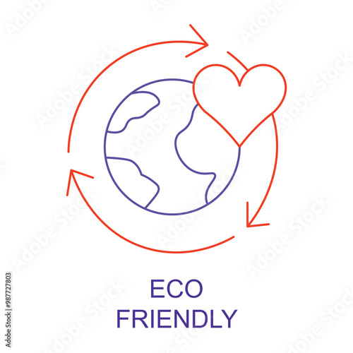 Vector icon for Eco-Friendly. Icon of the Earth with a heart and recycling arrows, symbolizing eco-friendly and sustainable products.