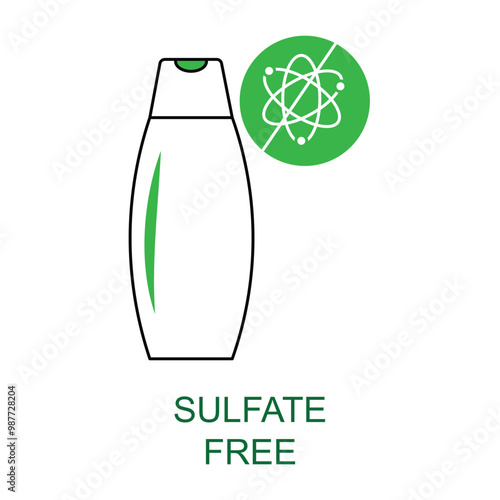 Vector icon for Sulfate-Free. Icon of a sulfate molecule crossed out with a water droplet, symbolizing sulfate-free cosmetics.