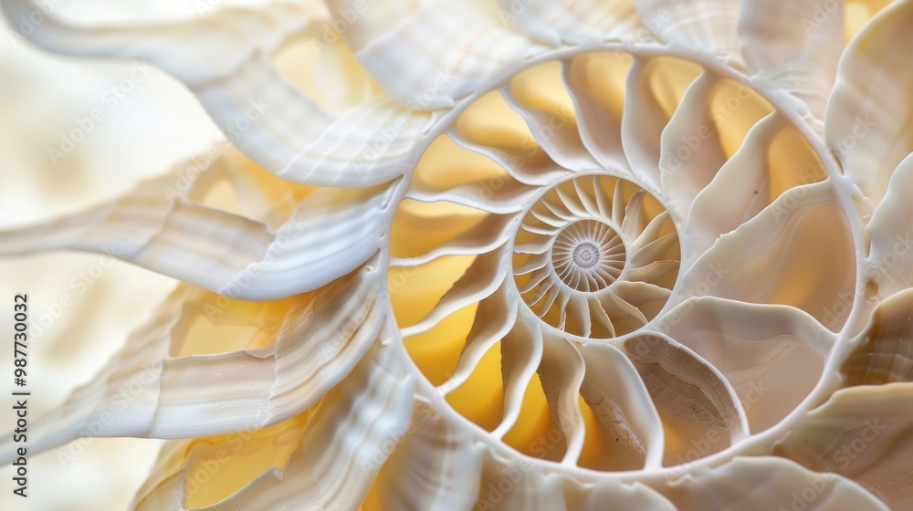 Nautilus shell highlighted in an abstract setting, showcasing its detailed spiral. The shell's geometric design is a beautiful display of marine life and nature. Nautilus shell highlighted in an abstract setting, showcasing its detailed spiral. The shell's geometric design is a beautiful display of marine life and nature.