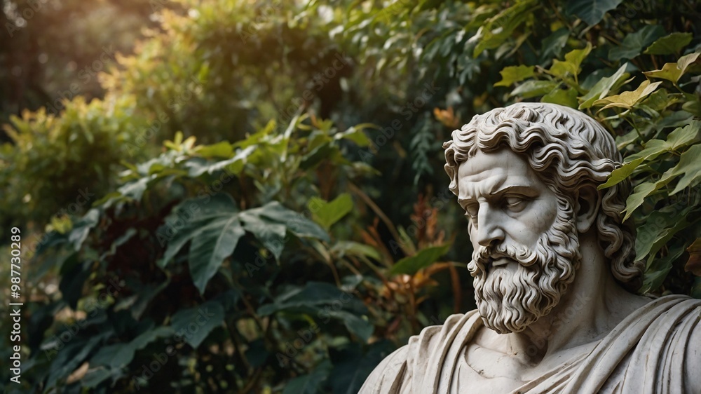 Classical Sculpture Surrounded by Lush Greenery Classical Sculpture Surrounded by Lush Greenery