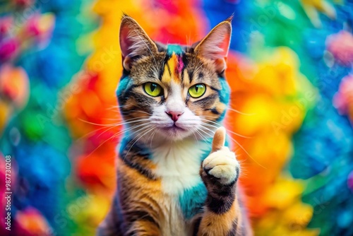 Playful Cat Showing Attitude with a Middle Finger Gesture in a Humorous and Whimsical Setting photo