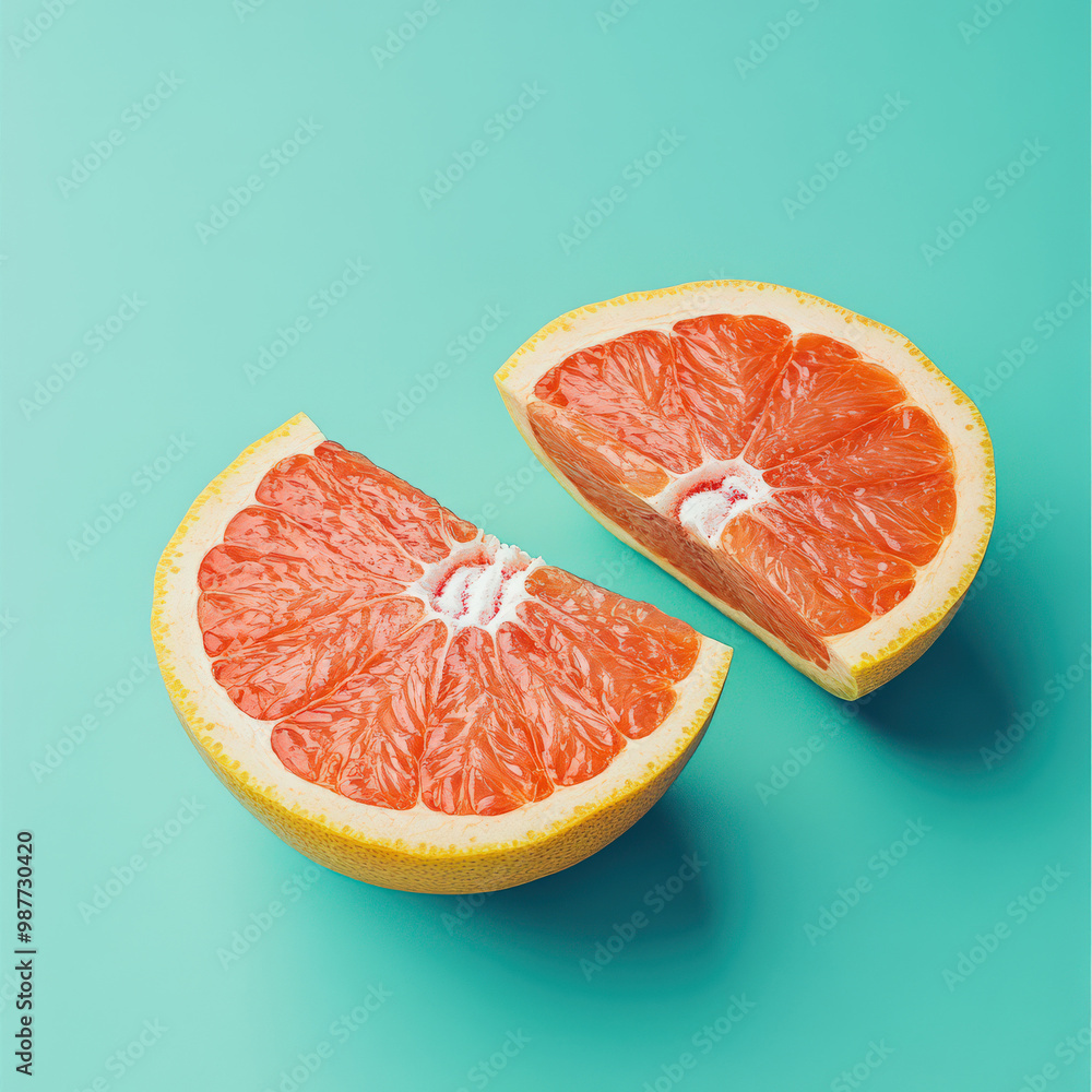 Fresh Grapefruit Slices on Turquoise Background Fresh Grapefruit Slices on Turquoise Background